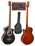 Produkt-Bild: Akustik E-Bass mit 4 Band EQ Schwarz Sapeli mit Tonabnehmer Bassgitarre mit Tasche