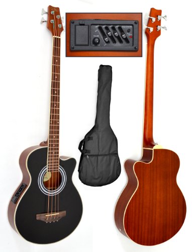 Produkt-Bild: Akustik E-Bass mit 4 Band EQ Schwarz Sapeli mit Tonabnehmer Bassgitarre mit Tasche