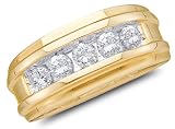 14K Yellow and White Two Tone Gold Diamond MENS Wedding Band Ring - w/ Channel Set Round Diamonds - (7mm Band Width) - (1/4 cttw)