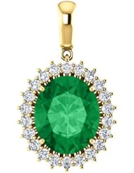 14K Yellow Gold 12.00x10.00mm Oval Cut Chatham Created Emerald and Diamond Pendant -- LIFETIME WARRANTY
