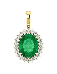 10K Yellow Gold 12.00x10.00mm Oval Cut Chatham Created Emerald and Diamond Pendant -- LIFETIME WARRANTY
