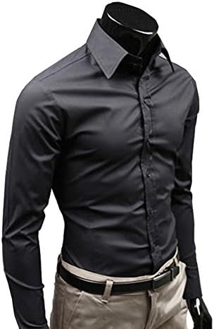 Qiu Men's Stylish Slim Fit Long Sleeve Dress Shirt