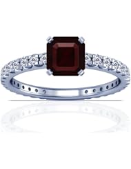 18K White Gold Emerald Cut Ruby Ring With Sidestones