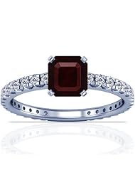 14K White Gold Emerald Cut Ruby Ring With Sidestones
