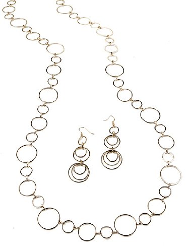 Gold Tone Circle Link Necklace Earrings Set