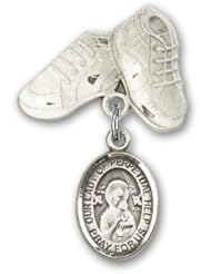 Sterling Silver Baby Badge with Our Lady of Perpetual Help Charm and Baby Boots Pin