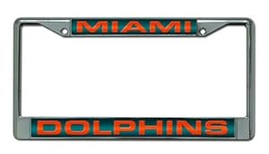 Miami Dolphins NFL Rico Laser Cut Chrome License Plate Frame! Officially Licensed Top of the Line Metal Plate Frame ! Showcase your Team Spirit when you're on the Road and set yourself apart in Traffic! Easy to Mount and Highly Durable! A Great Team Collectible ! Makes a Great Gift!!