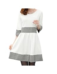 Round Neck Cotton/Polyester Two-Toned Houndstooth Print  Dress