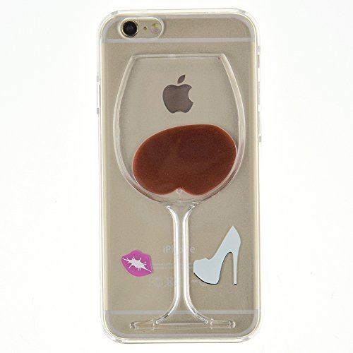 Case for iPhone 6 ,Red Wine Glass Case for iPhone 6 6S 4.7 inch,Clear Liquid Case for iPhone 6 , Creative Funny 3D Design Flowing Liquid Red Wine Glass Lip High Heels Hard Back Cover for iPhone 6 6S