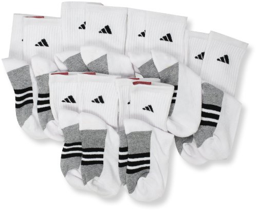 adidas Boys Youth Graphic Small Crew Sock, Pack of 6, White/Black/Aluminum 2, 9-11