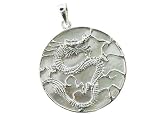 White Mother of Pearl Round Dragon's Spirit Pendant, 925 Sterling Silver