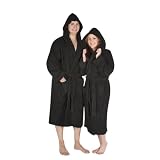 Del Rossa Terry Cotton Hooded Bathrobe, Black 1XL 2XL (A0105BLK2X)