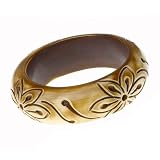 Ethnic Floral Design Wood Tone Resin Bangle Bracelet