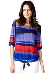 Front Tie Watercolour Striped Blouse with Camisole