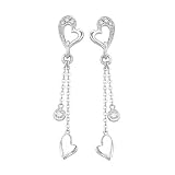 14K White Gold 1/10 ct. Diamond Heart Dangle Earrings