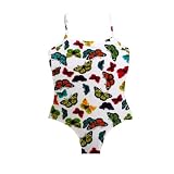 Submarine Swimwear, Girl's One Piece Bathing Suit with Beaded Butteflies Swimsuit. White.