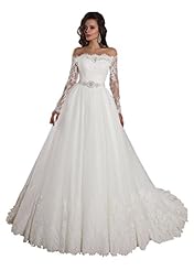 Plus Size  Satin/Tulle Crystal Beaded Lace Long Sleeves Off the Shoulder General Print  Ball Gown  Dress