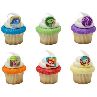 DISNEY INSIDE OUT 24 Piece Birthday Cupcake RING Topper Set Featuring Riley’s 5 Emotions: Fear, Sadness, Joy, Anger, Disgust, and Imaginary Friend Bing Bong.