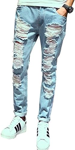 Jiaka Men's Casual Personality Hole Skinny Jeans Patch