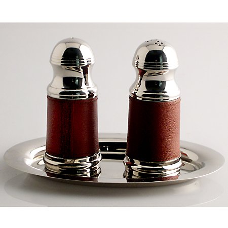 Godinger SALT & PEPPER W/TRAY LEATHER