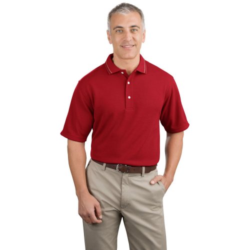 Port Authority Ottoman Rib Sport Shirt with Hemmed Sleeves, Sunset Red and Khaki and Black, L