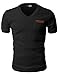 H2H Mens Basic Cotton V-Neck T-Shirts with Point Shoulder Button Leather Pocket Black US M/Asia L (JDSK16)