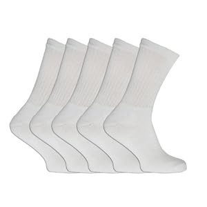 Mens Plain White Sports Socks (Pack of 5) (UK 6-11 EURO 39-46) (White)