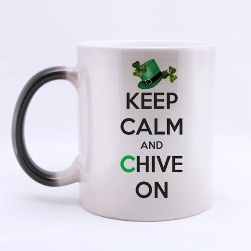 Cheap Keep Calm And Chive On Qutoes with A clover hat Custom Morphing Mugs