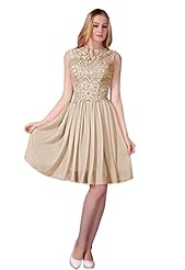 Short Chiffon Lace Applique Belted Evening Dress/Bridesmaid Dress/Prom Dress/Party Dress 