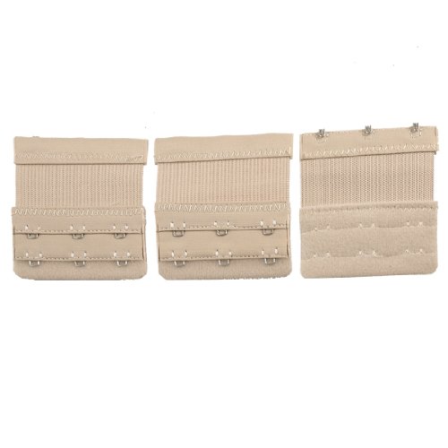 Woman Underwear 3 Rows Hooks Stretchy Bra Strap Extender Beige 3 Pcs