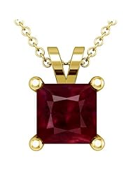 14K Yellow Gold Princess Cut Ruby Solitaire Pendant