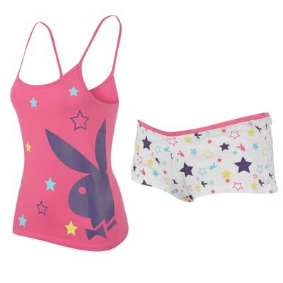 Playboy Camisole and Shorts Pyjamas Ladies Pink Stars 14