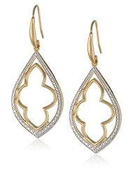 Bronze with Multi-Plating Two-Tone Open Four Leaf Clover Pear Shape Dangle Earrings