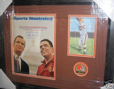 Otto Graham NFL HOF Framed Autographed Sports Illustrated & Goal Line Art Card - Autographed NFL Magazines