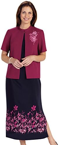 AmeriMark Women's Border Print Jacket Dress 16 Misses / Burgundy/Black