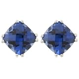10k White or Yellow Gold, September Birthstone, Created Ceylon Sapphire Earrings