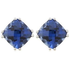 10k White Gold, September Birthstone, Created Ceylon Sapphire Earrings by