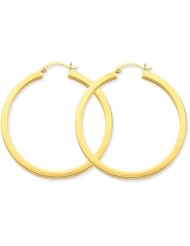 14k Yellow Gold 3mm Polished Square Hoop Earrings. 45mm Diameter.