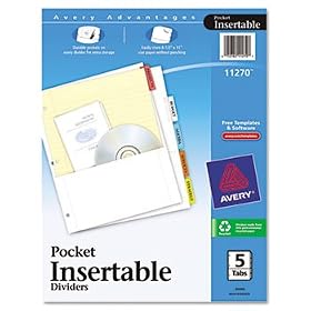WorkSaver Pocket Dividers w/Five Insertable Multicolor Tabs, 5/Set