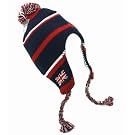 Ladies/Womens England Union Jack Red Navy Winter Hat, Thermal Peruvian Hat with Tassels
