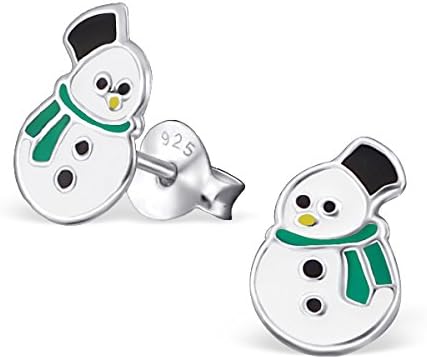 Children's Silver Snowman Colorful Ear Studs with Epoxy