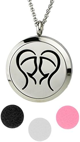 (Gemini) Essential Oil Diffuser Necklace Elegant Hypo-Allergenic 316L Surgical Grade Stainless Steel Locket Pendant Jewelry For Aromatherapy