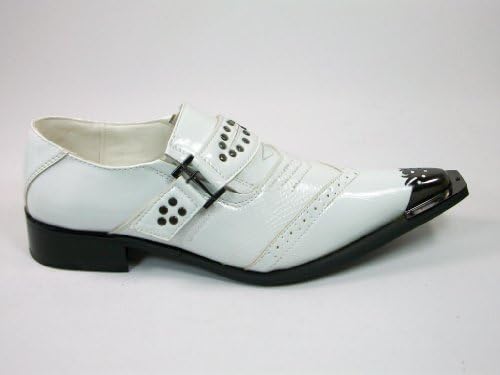 Mens White Designer Pointed Toe Metal Tip Dagger Strap Dress Casual Shoes