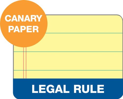Tops Docket Gold Writing Pads, 8-1/2" x 11-3/4", Legal Rule, Canary Paper, Perforated, 50 Sheets, 6 Pack (63956)