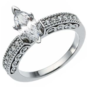 0.20 Ct.T.W. Round Brilliant Cut Diamonds, 14K White Gold. Vintage Style Diamond Wedding Ring, Semi-Mount Setting (Center stone is not included)