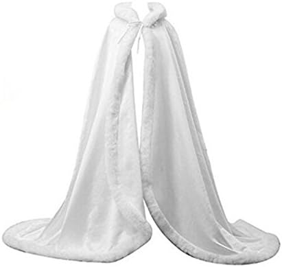 Wedding Cloak Long Shuang Women's Faux Fur Winter Long wedding cloak for bride (White)