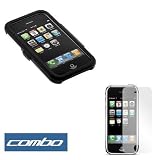Black Durable Aluminum Metal Hard Cover Case + Clear Reusable LCD Screen Protector for Apple Iphone 3G 2nd Generation