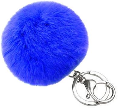 Fashion Soft Elegant Real Rabbit Fur Ball Silver Keychain Handbag Key Rings,Sapphire Blue
