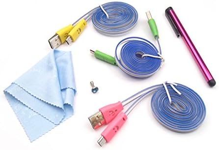 Cell Phone Data Cables Kit：3 PCS LED 1M 3Feet Data Sync USB Charger with Light Up Blinking Visible Current Flow Cable for Samsung/HTC and more+Microfiber Cleaning Cloths +Touch Screen Cellphone Tablet Pen+universal Headset Rhinestone dust plug