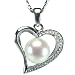 Cursive Heart Shaped Cultured Pearl Platinum Overlay CAREFREE Sterling Silver Pendant Necklace